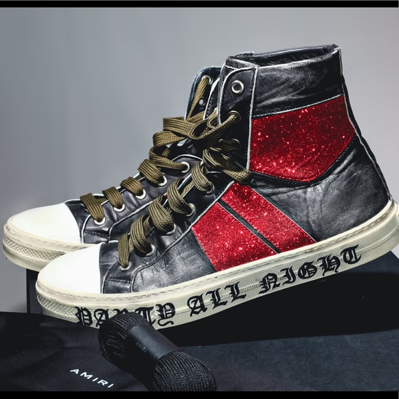 AMIRI Party red glitter high tops Sz 42 US 9 - Picture 5 of 7